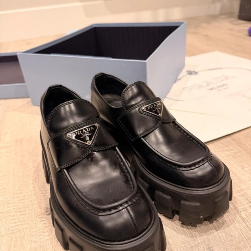 Prada Women's Black Leather Combat Boots